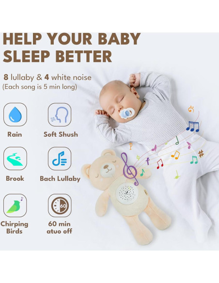 Animal de Peluche Musical Cottonbebe con Luz Nocturna 33cm