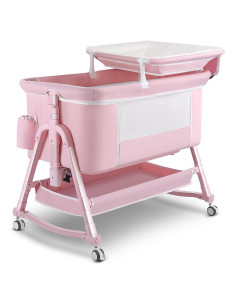 Cuna Lateral 4 en 1 Uuoeebb Rosa Plegable con Colchón