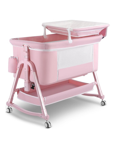 Cuna Lateral 4 en 1 Uuoeebb Rosa Plegable con Colchón