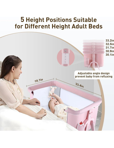 Cuna Lateral 4 en 1 Uuoeebb Rosa Plegable con Colchón