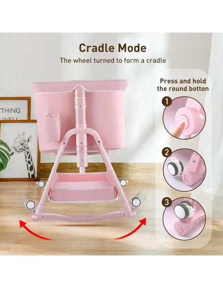 Cuna Lateral 4 en 1 Uuoeebb Rosa Plegable con Colchón
