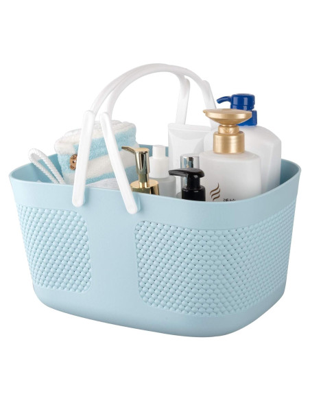 Cesta de Ducha Rejomiik Grande Azul con Drenaje y Mangos