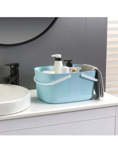 Cesta de Ducha Rejomiik Grande Azul con Drenaje y Mangos 2