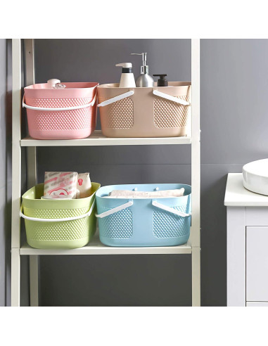 Cesta de Ducha Rejomiik Grande Azul con Drenaje y Mangos