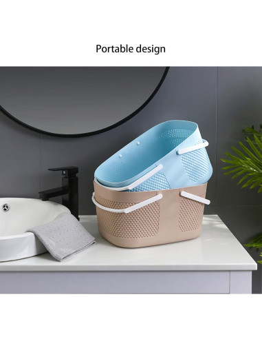 Cesta de Ducha Rejomiik Grande Azul con Drenaje y Mangos