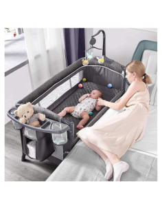 Cuna de Lado ADOVEL Pack and Play con Colchón y Cambiador Gris