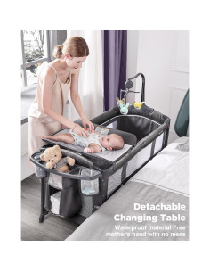 Cuna de Lado ADOVEL Pack and Play con Colchón y Cambiador Gris 2