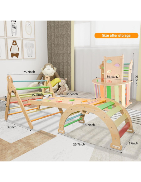 Conjunto de Juguetes de Escalada Pikler 7 en 1 con Cojín Conjunto de Juguetes de Escalada Pikler 7 en 1 con Cojín