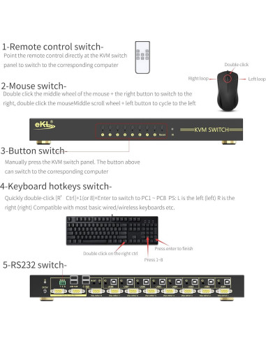Interruptor KVM Automático 8 Puertos VGA eKL EKL-81U