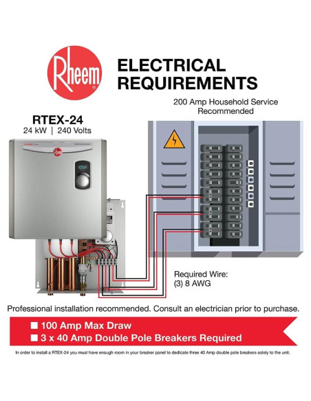 Calentador de Agua Eléctrico Sin Tanque Rheem RTEX-24 24kW 240V