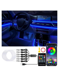 Luces LED interiores para coche Jushope 8m RGB control remoto