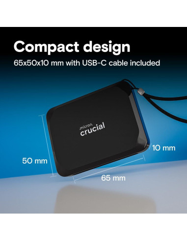 Crucial X9 2TB SSD Portátil USB-C, 1050MB/s, Resistente al Agua