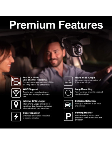 Cámara de tablero RexingUSA V1P Max 4K UHD, GPS, Wi-Fi, visión nocturna