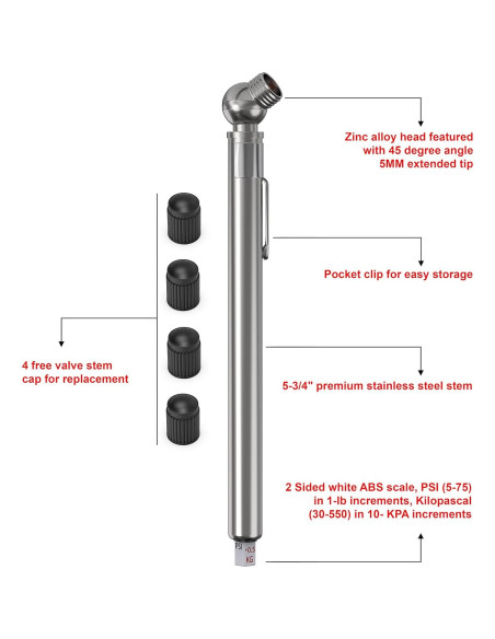 Juego de 2 Medidores de Presión de Neumáticos Bay State 10-75 PSI
