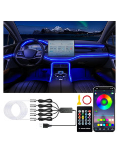 Luces LED Jushope para coche, tira de fibra óptica RGB 600 cm