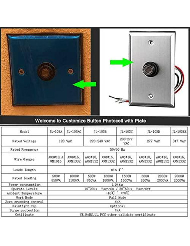 Sensor de Fotocélula de Luz CHISWEAR JL-103A, 120V, Auto Encendido