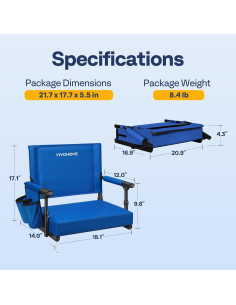 Asiento de Estadio VIVOHOME Plegable con Soporte y Cojín Azul 2