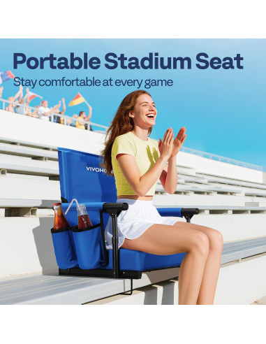 Asiento de Estadio VIVOHOME Plegable con Soporte y Cojín Azul