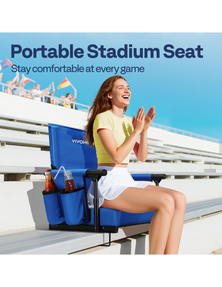 Asiento de Estadio VIVOHOME Plegable con Soporte y Cojín Azul