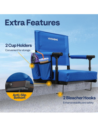 Asiento de Estadio VIVOHOME Plegable con Soporte y Cojín Azul