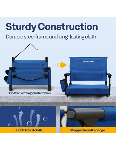 Asiento de Estadio VIVOHOME Plegable con Soporte y Cojín Azul