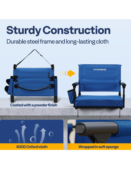 Asiento de Estadio VIVOHOME Plegable con Soporte y Cojín Azul