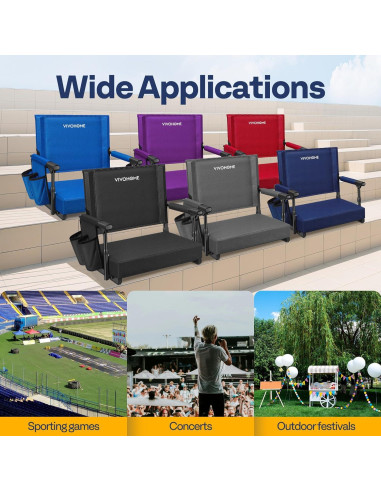 Asiento de Estadio VIVOHOME Plegable con Soporte y Cojín Azul