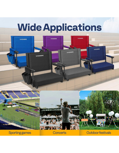 Asiento de Estadio VIVOHOME Plegable con Soporte y Cojín Azul