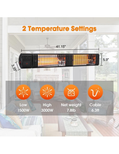 Calentador de Patio Infrarrojo ThermoMate EIH3000B 3000W