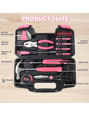 Juego de Herramientas Wrenzo 39 Piezas Rosa para el Hogar