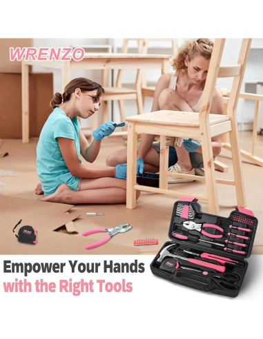 Juego de Herramientas Wrenzo 39 Piezas Rosa para el Hogar