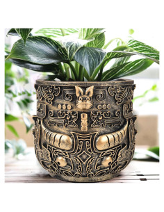 Maceta Tribal Vintage Midogaigai 14 cm Resina Decorativa