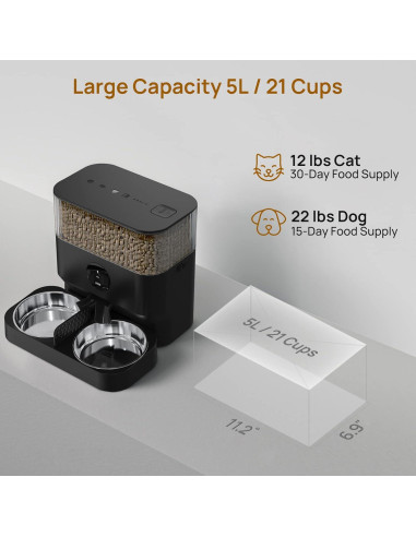 Alimentador Automático WiFi iPettie W5 para 2 Mascotas 5L