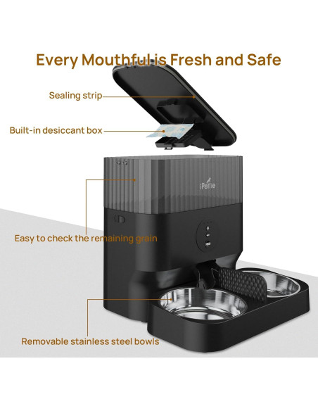 Alimentador Automático WiFi iPettie W5 para 2 Mascotas 5L