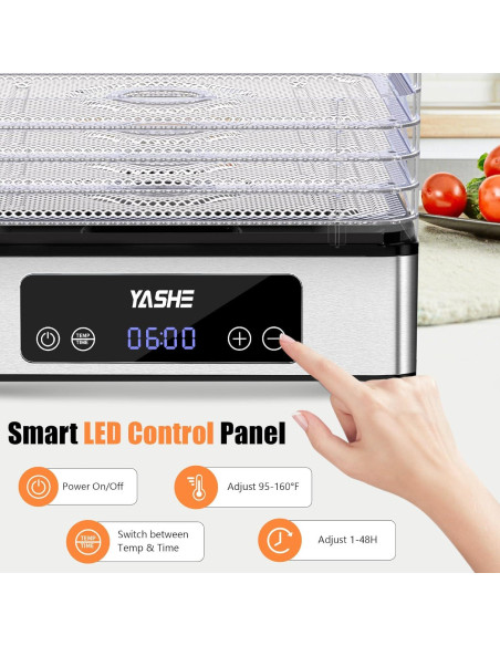 Deshidratadora de Alimentos YASHE FD-1019, 5 Bandejas Acero Inoxidable, 400W