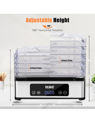 Deshidratadora de Alimentos YASHE FD-1019, 5 Bandejas Acero Inoxidable, 400W
