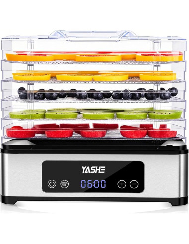 Deshidratadora de Alimentos YASHE FD-1019, 5 Bandejas Acero Inoxidable, 400W
