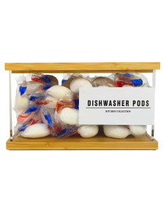 Contenedor de cápsulas de lavandería Gnjoyxuan con tapa de bambú