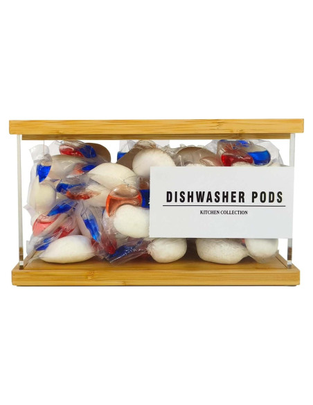 Contenedor de cápsulas de lavandería Gnjoyxuan con tapa de bambú