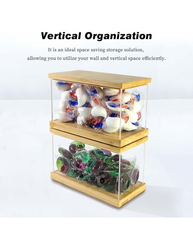 Contenedor de cápsulas de lavandería Gnjoyxuan con tapa de bambú