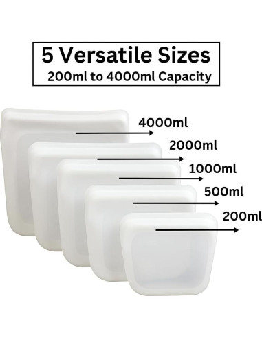 Bolsas de Almacenamiento de Silicona Reutilizables 5 Pzs 200-4000ml