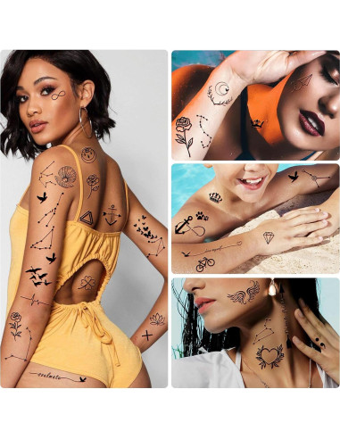 60 Hojas de Tatuajes Temporales Metuu - Diseños Celestiales y Naturales