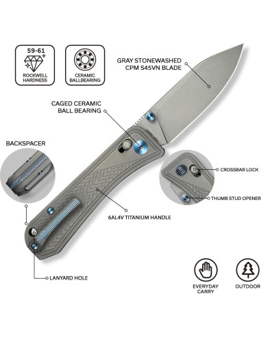 Cuchillo Plegable WeKnife Bougie Banter Titanio 7.39cm Gris