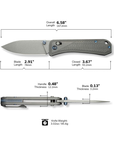 Cuchillo Plegable WeKnife Bougie Banter Titanio 7.39cm Gris
