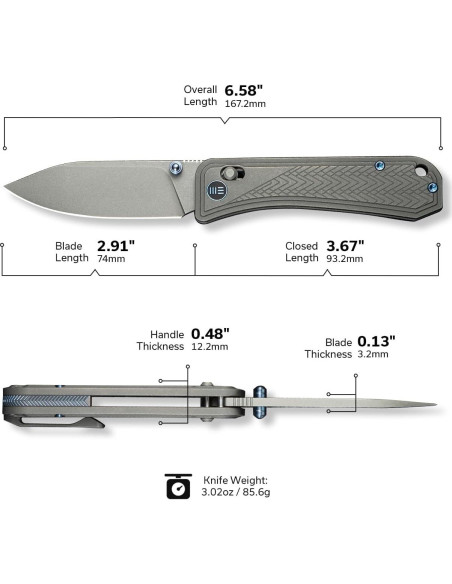Cuchillo Plegable WeKnife Bougie Banter Titanio 7.39cm Gris