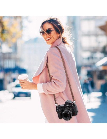 Correa de cámara NICENEEDED de cuero marrón ajustable 95cm