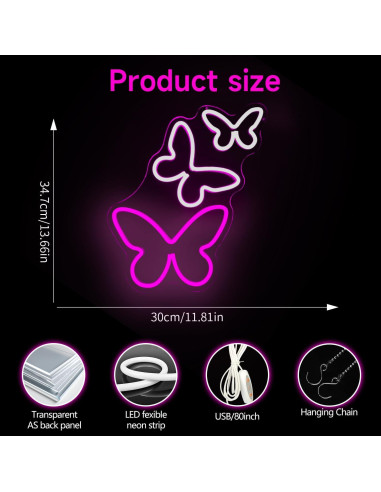 Luz de Neón Mariposa Regulable Dpaint 30x10 cm LED