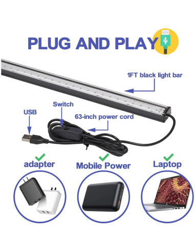 Barra de Luz Negra UV 10W CICINY 33 cm 2 Paquetes
