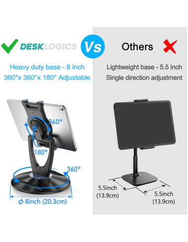 Soporte Ajustable para Tablet DeskLogics TS-8B - 6 a 13 pulgadas - Negro