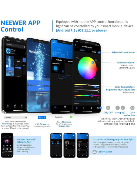 Kit de Iluminación LED NEEWER 660 PRO RGB 50W para Video y Fotografía